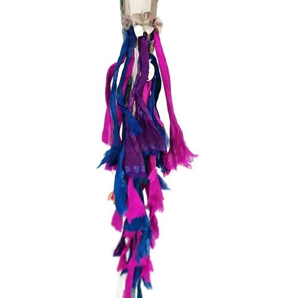 New Chan Luu Patchwork Fringe Chiffon Skinny Scarf Buttons 70" Gray Pink Blue - Picture 6 of 8